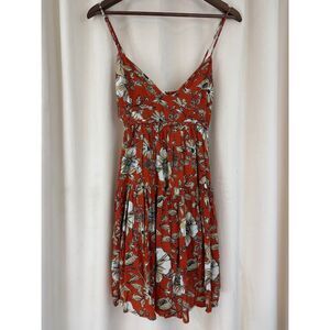 Juniper Blu Burnt Orange Floral Babydoll Ruffle Mini Dress – Size Large